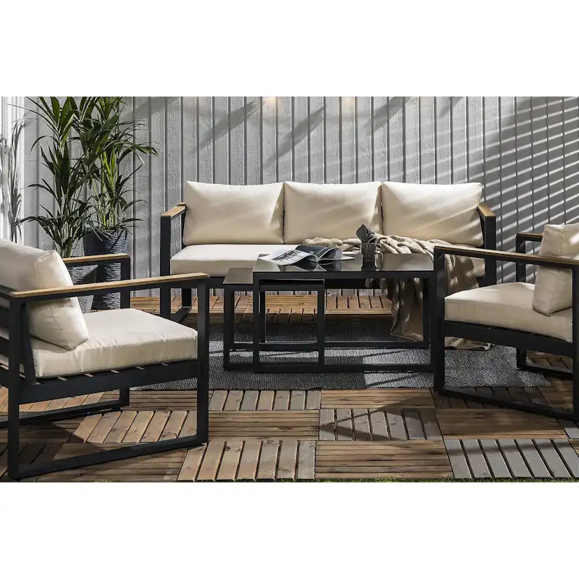 Loungegrupp deNoord Aspvik Soffgrupp Svart med Beige dynor