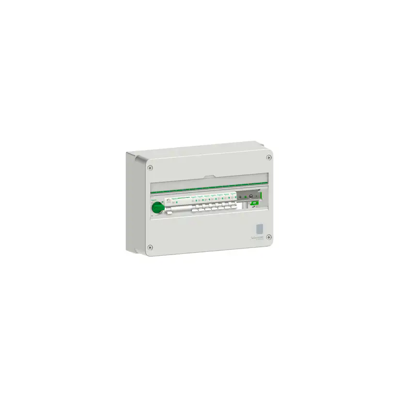 Normcentral Schneider Electric Förmonterad 1 kapsling, 3P huvudbrytare, 4P JFB, 7x1P MCB 10 och 16A, faskena 12 moduler