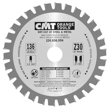 Sågklinga CMT Orange Tools Dry Cut Metall 226.030.05H