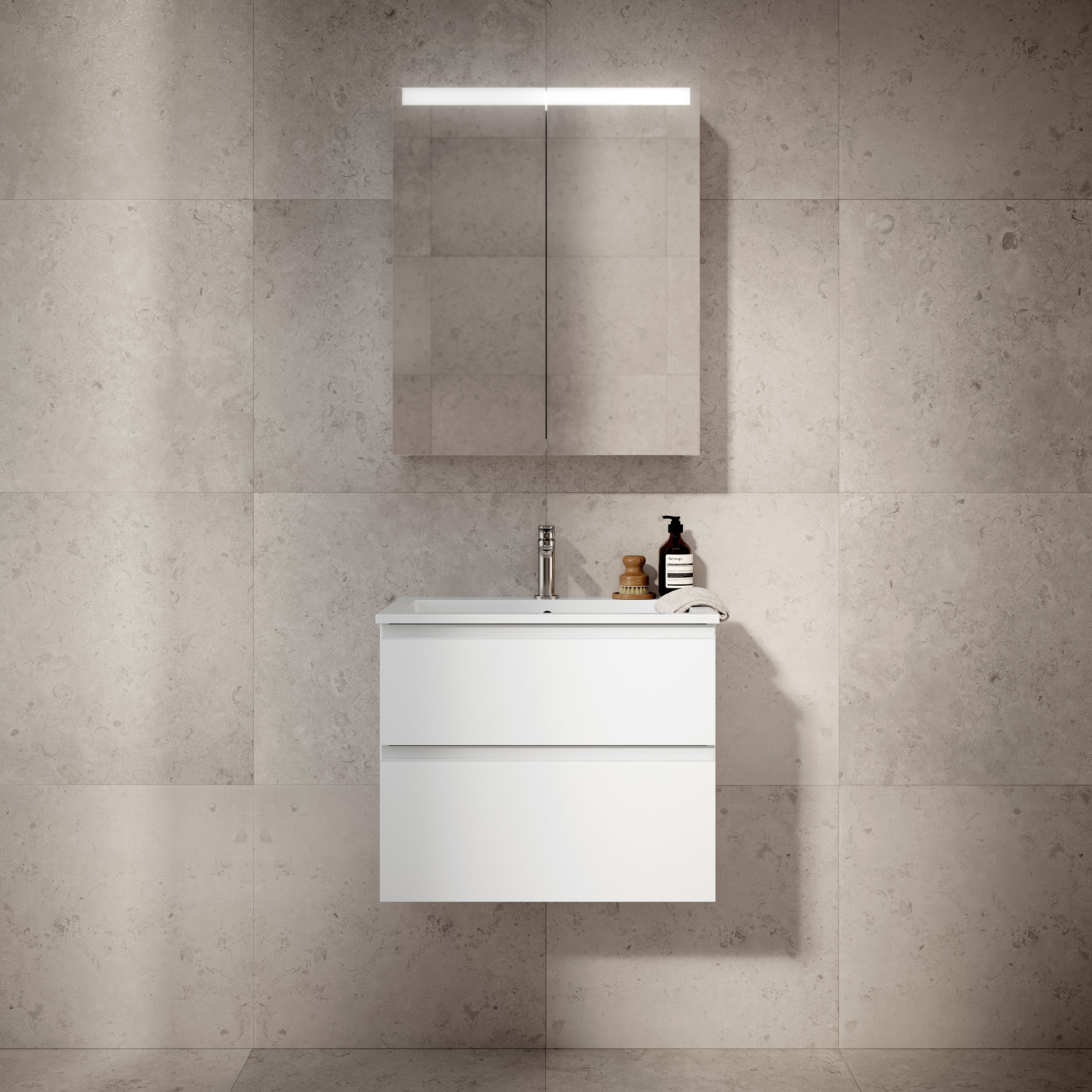 Möbelpaket INR Viskan Grip med Tvättställ och Spegelskåp Stage