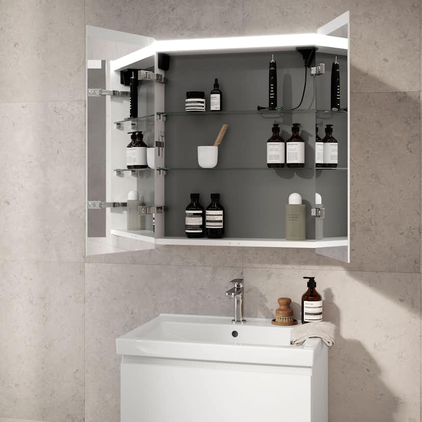 Möbelpaket INR Viskan Solid med Tvättställ och handtag, Spegelskåp Stage