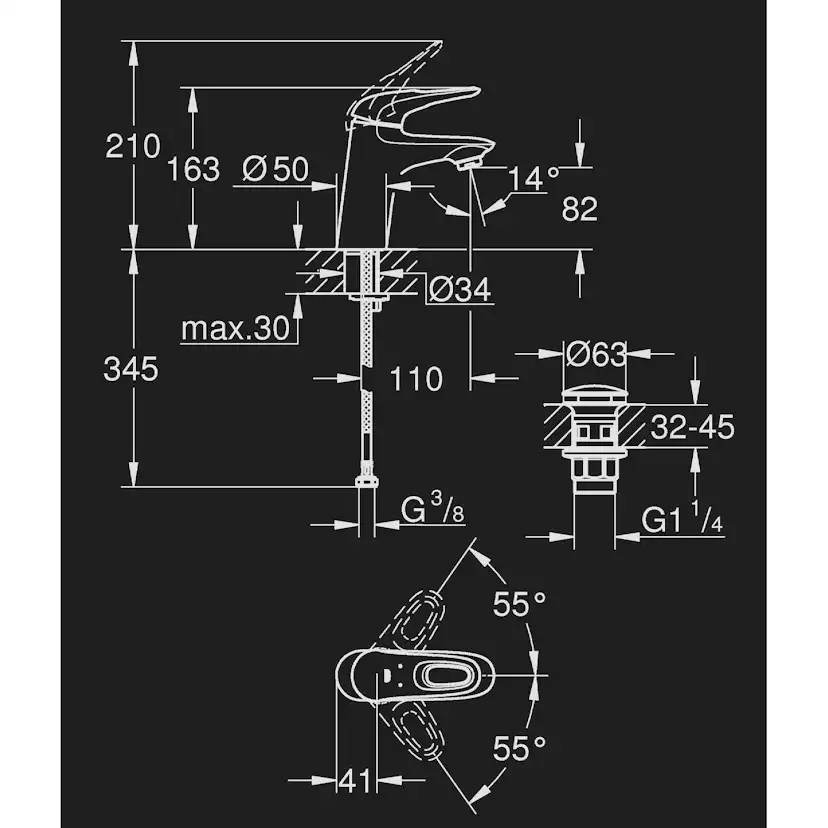 Tvättställsblandare Grohe Eurostyle 23929 med Pop-Up Ventil