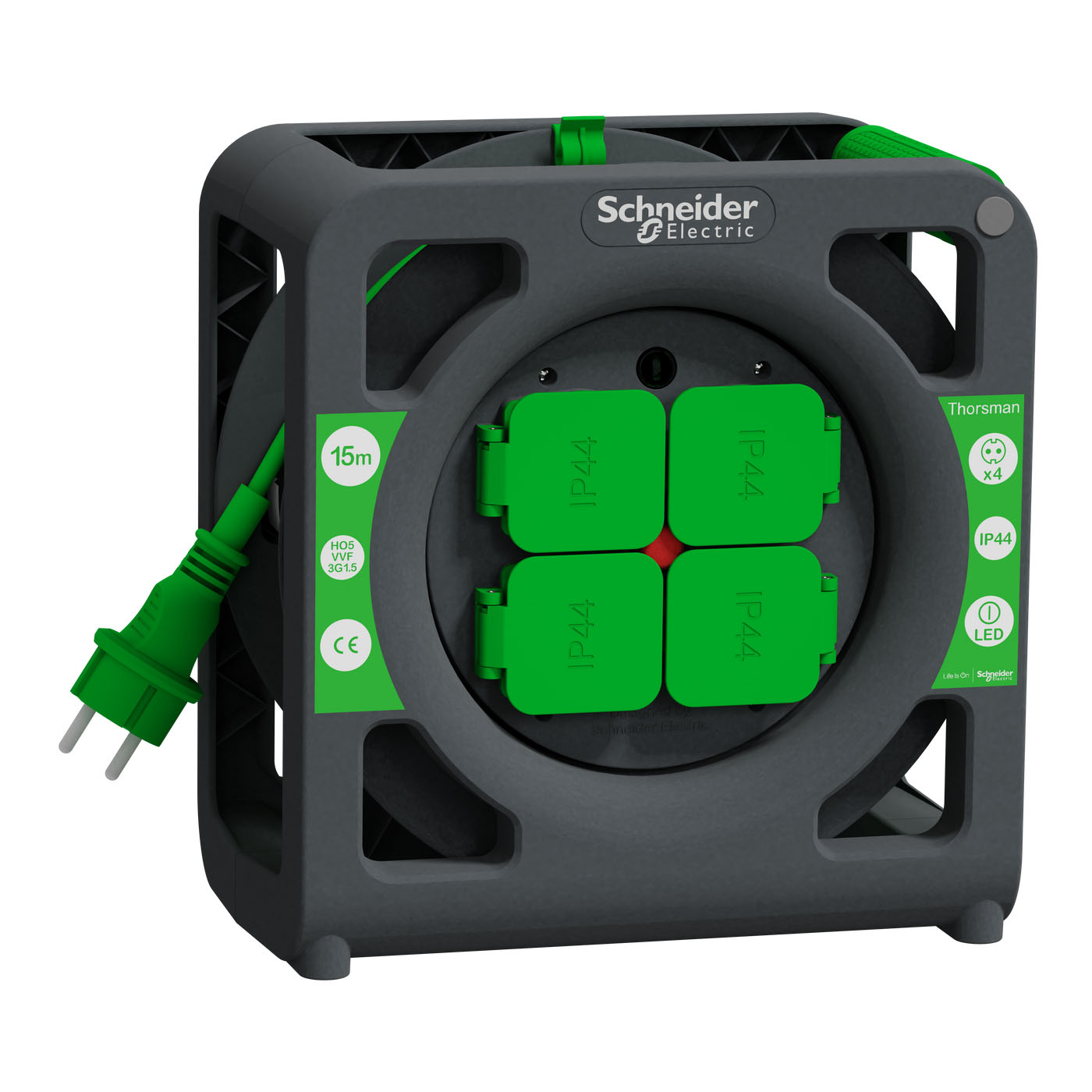 Kabelvinda Schneider Electric Thorsman HO5VVF 3G1.0 IP44 Schuko