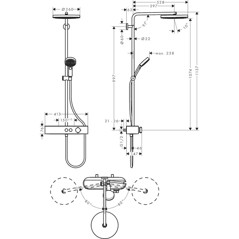 Takduschset Hansgrohe Pulsify S 260 1jet EcoSmart