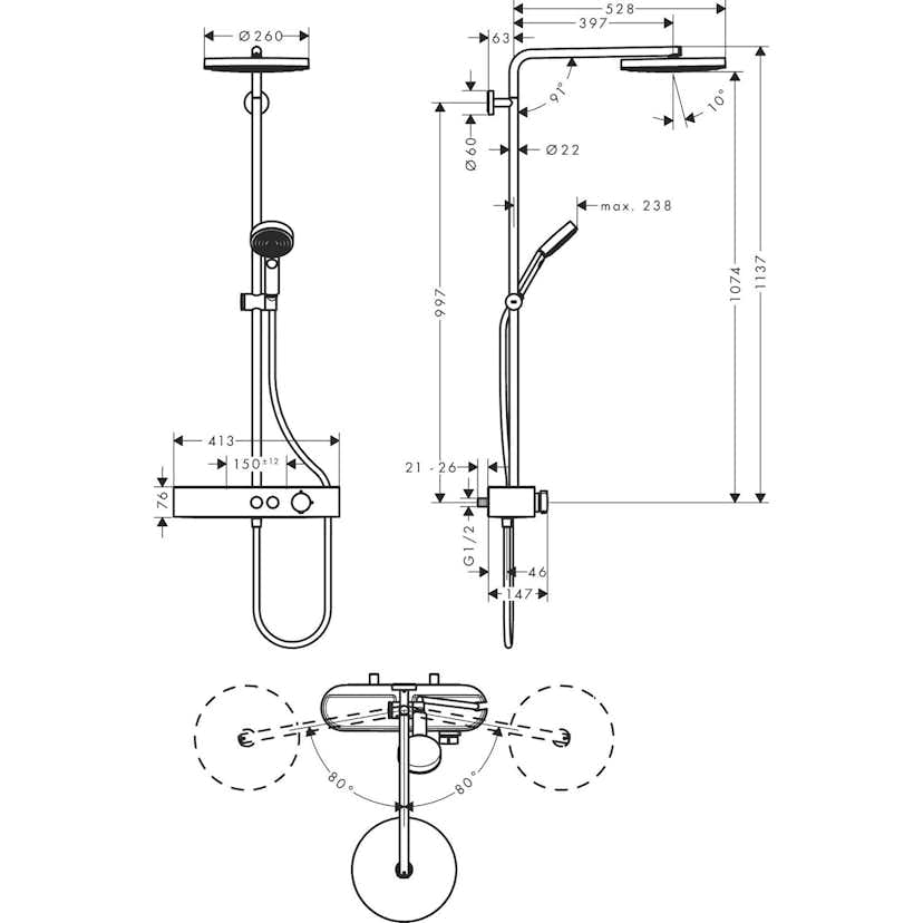 Takduschset Hansgrohe Pulsify S 260 1jet EcoSmart