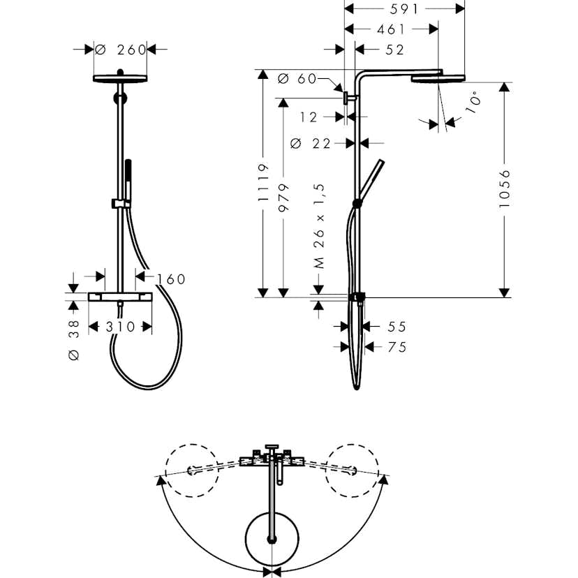 Takduschset Hansgrohe Pulsify S Puro Showerpipe 260 1jet med Ecostat Fine 160cc