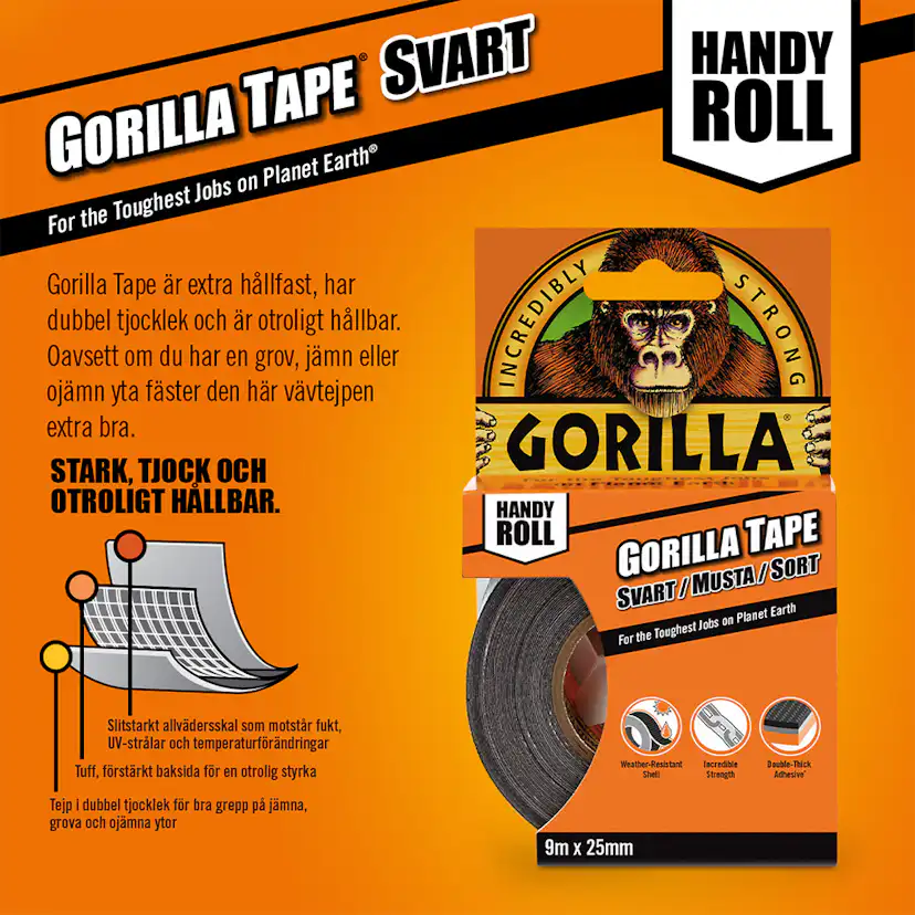 Tejp Gorilla Tape Praktisk Rulle 9,14mx25mm