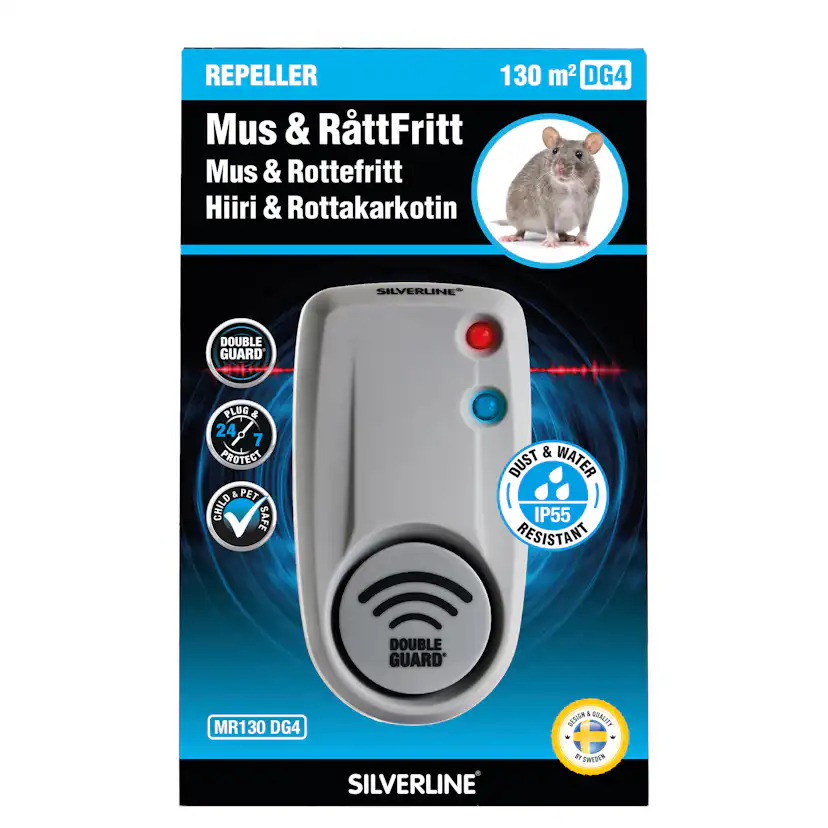 Mus- & Råttskrämma Silverline Avskräckare MR130 DG4 med A-Guard Ultraljud & Electro Pulse