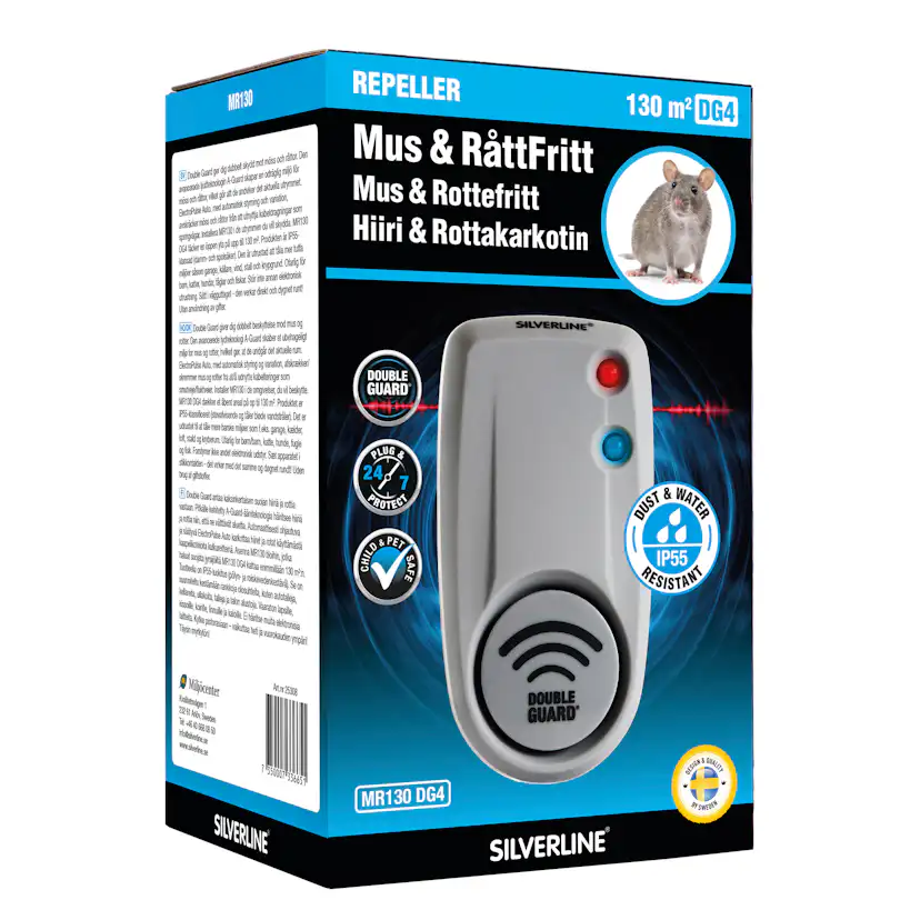Mus- & Råttskrämma Silverline Avskräckare MR130 DG4 med A-Guard Ultraljud & Electro Pulse