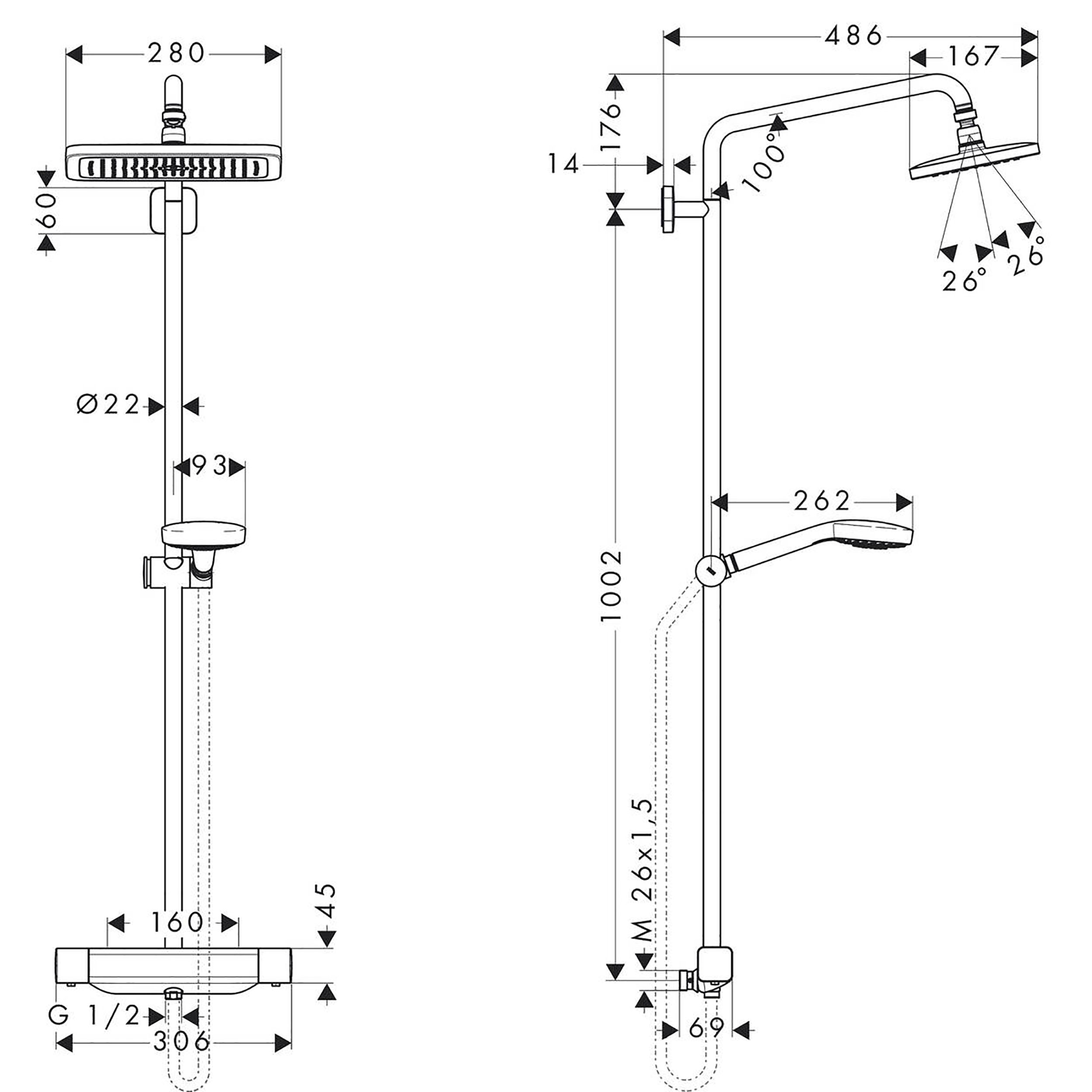 Takduschset Hansgrohe Croma E Showerpipe 280 1jet