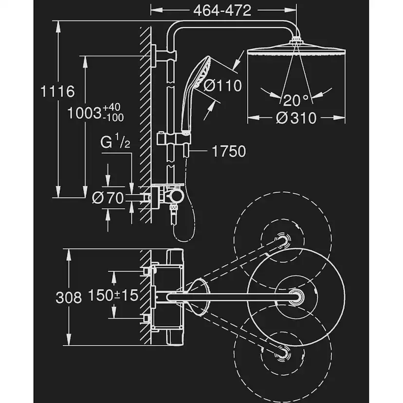 Takduschset Grohe Vitalio Joy 310