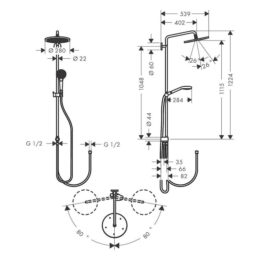 Duschset Hansgrohe Croma Select S Showerpipe 280 1jet Reno