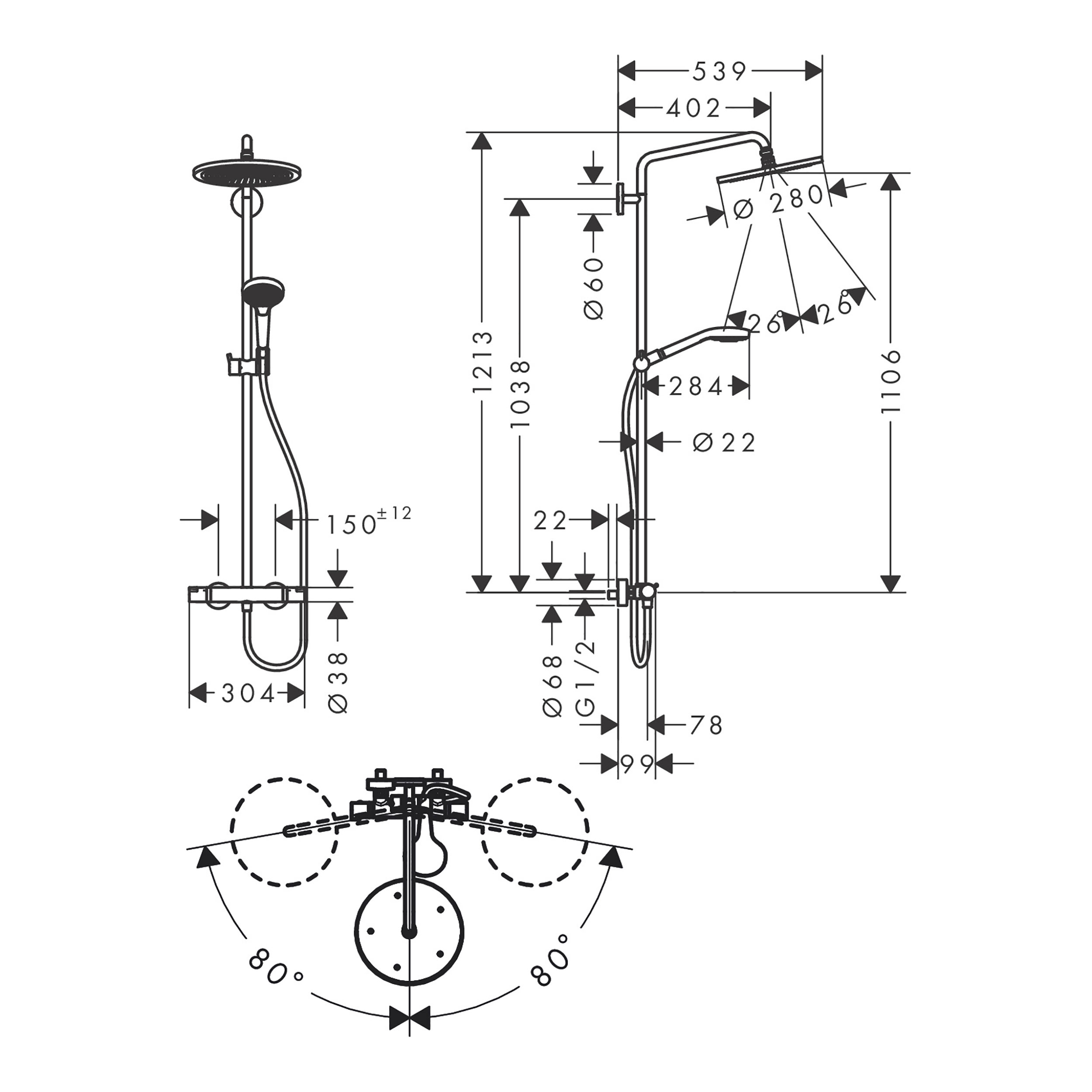 Takduschset Hansgrohe Croma Select S 280 Air 1jet Showerpipe 150 cc
