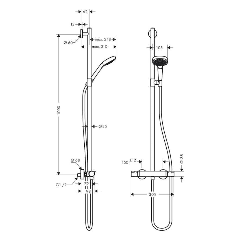 Duschset Hansgrohe Croma Select E SemiPipe Multi