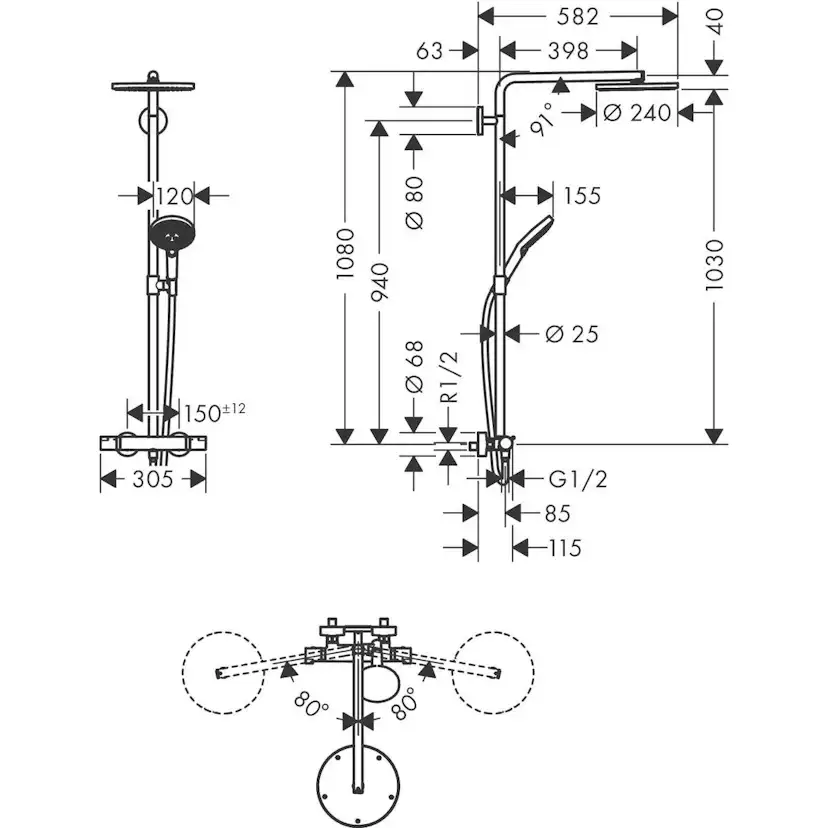 Takduschset Hansgrohe Raindance Select S Showerpipe 240 1jet PowderRain 150 cc