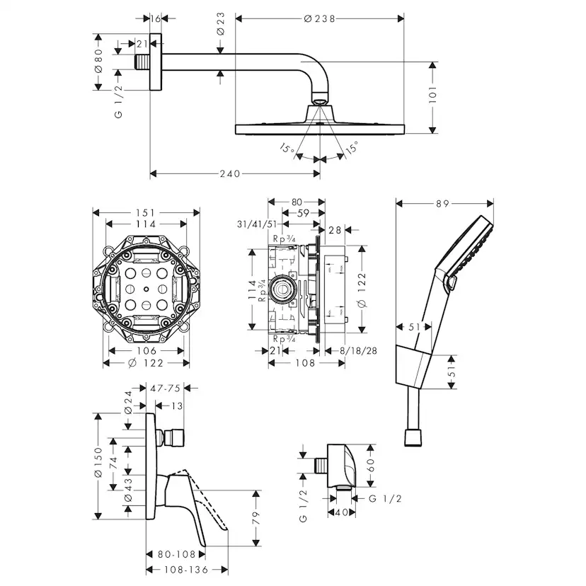 Takduschset Hansgrohe Crometta S 240 för Inbyggnad 1jet