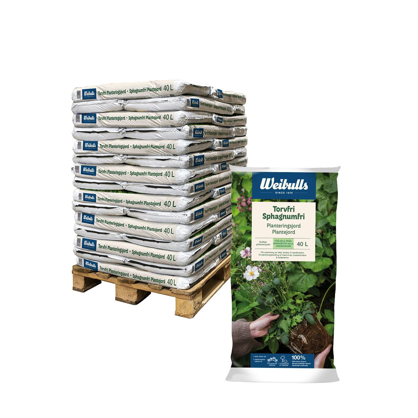 Torvfri Planteringsjord Weibulls För Plantering av Buskar, Rabattväxter & Träd, Pall - 48x40L