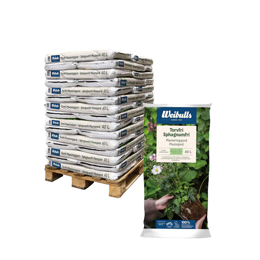 Torvfri Planteringsjord Weibulls För Plantering av Buskar, Rabattväxter & Träd, Pall - 48x40L