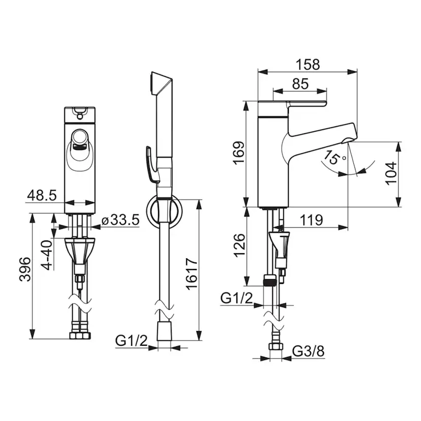 Tvättställsblandare Oras Inspera 3012F med Bidetta Handdusch