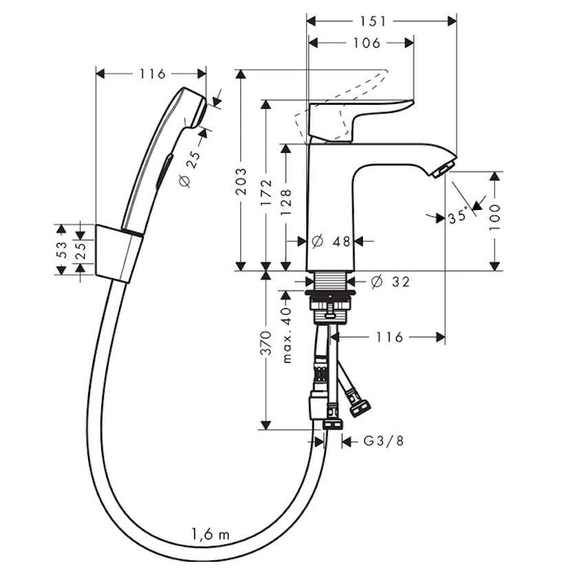 Tvättställsblandare Hansgrohe Metris 110 med Bidette