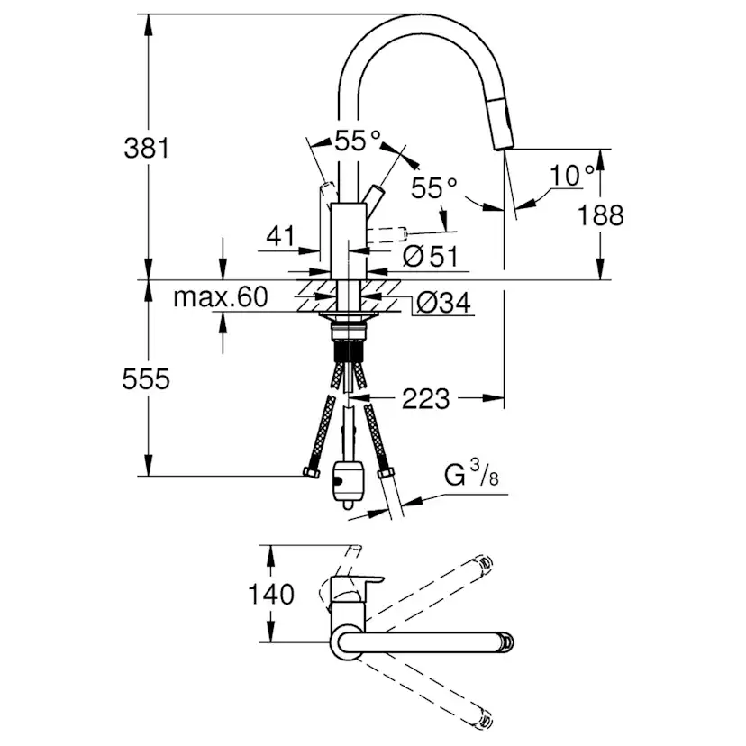 Köksblandare Grohe Feel Hög Engreppsblandare Krom med Svängbar Pip & Quickfix