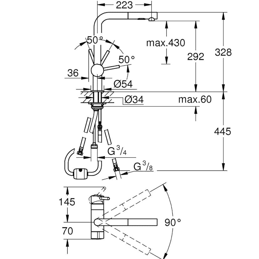 Köksblandare Grohe Minta Hög 1-Greppblandare Diskmaskinsavstängning & Utdragbar Pip