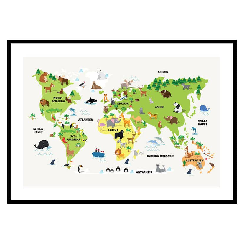 Poster Gallerix Barnens Världskarta Med Djur