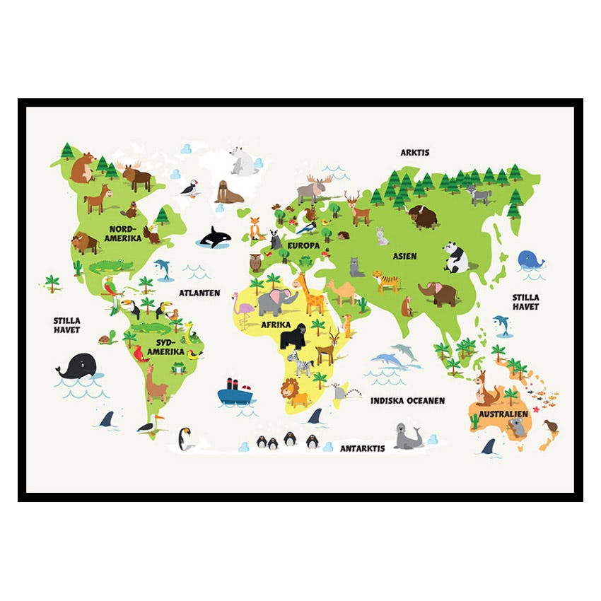 Poster Gallerix Barnens Världskarta Med Djur