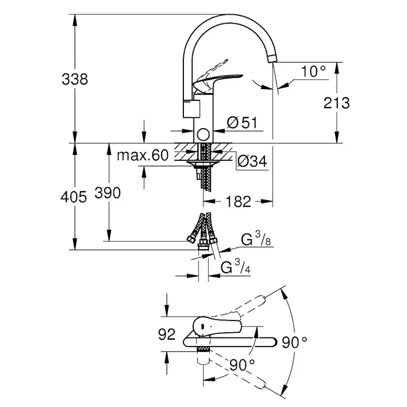 Köksblandare Grohe Eurosmart 31786 Engreppsblandare Diskmaskinsavstängning & Svängbar Pip