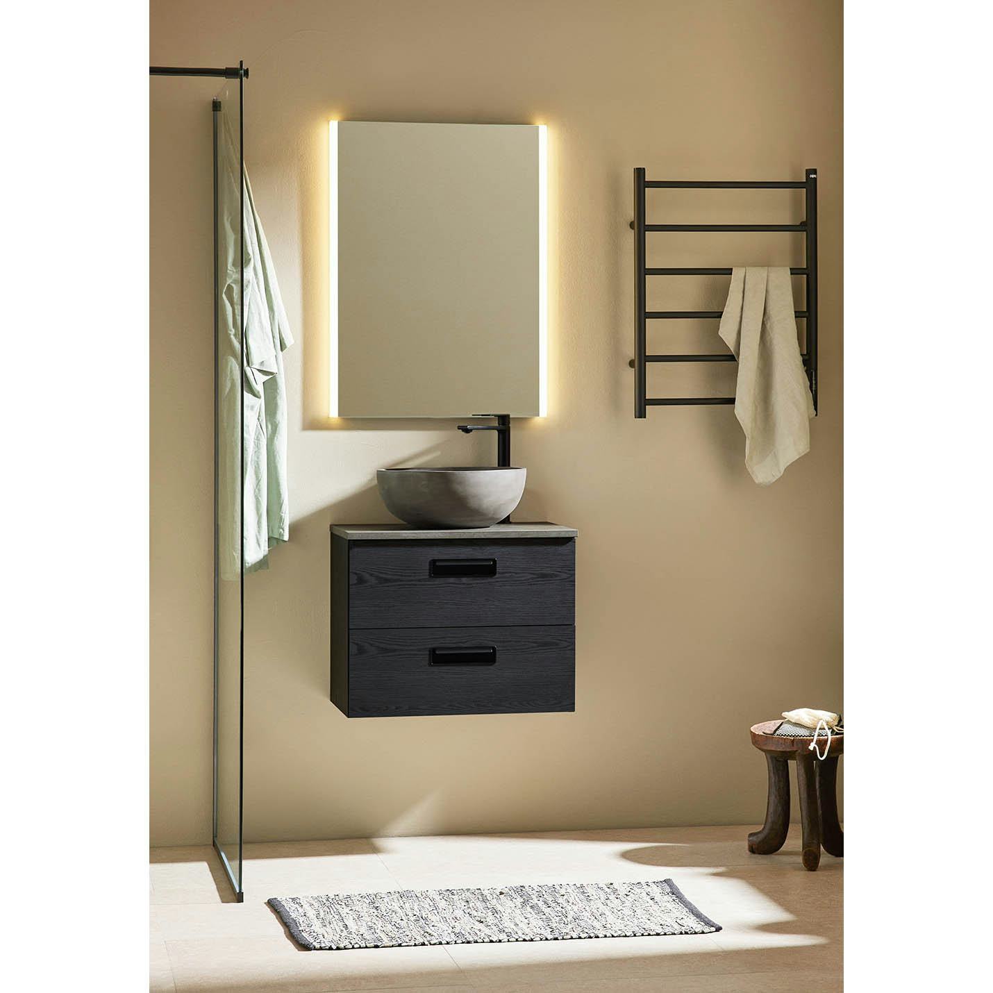 Tvättställsskåp Noro Relounge Svart Trästruktur Med Bänkskiva Cementgrå