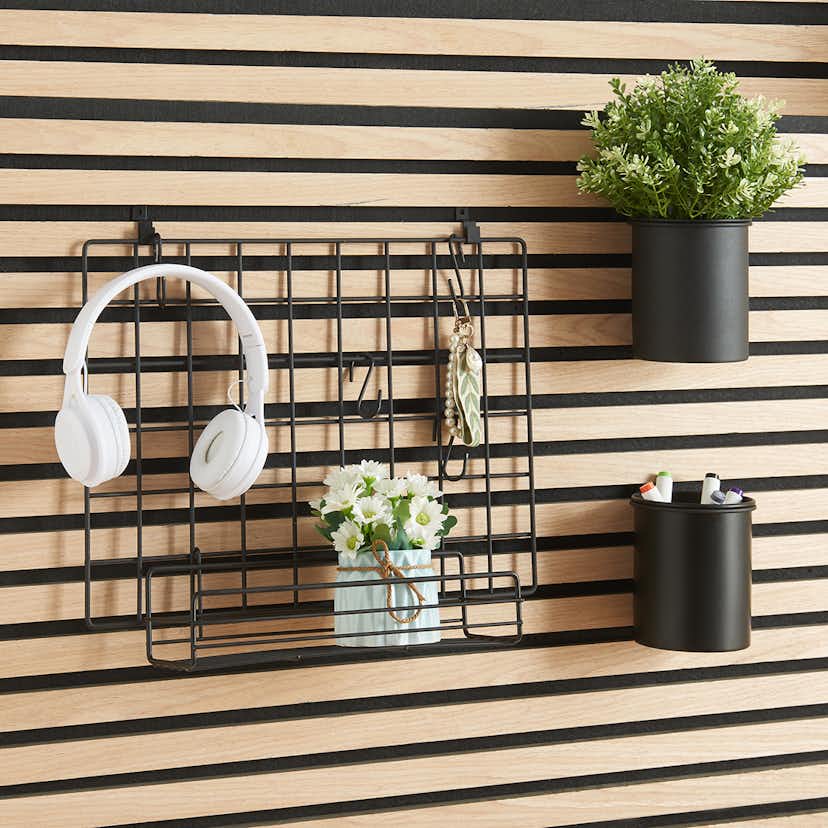 Förvaringstavla Millex Tillbehör till Akustikpanel - Rutnät med Hylla och 4st S-krokar