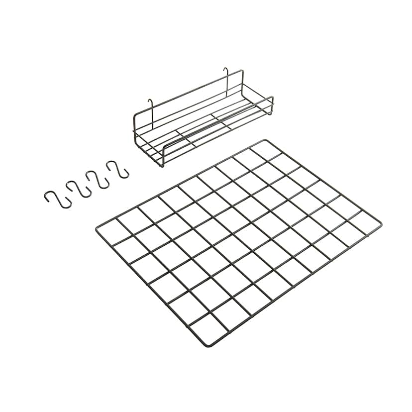 Förvaringstavla Millex Tillbehör till Akustikpanel - Rutnät med Hylla och 4st S-krokar