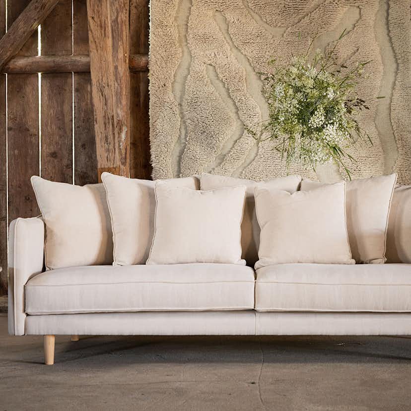 Soffa Vind Segelskären Beige 3-Sits med Tallben & Linnekuddar