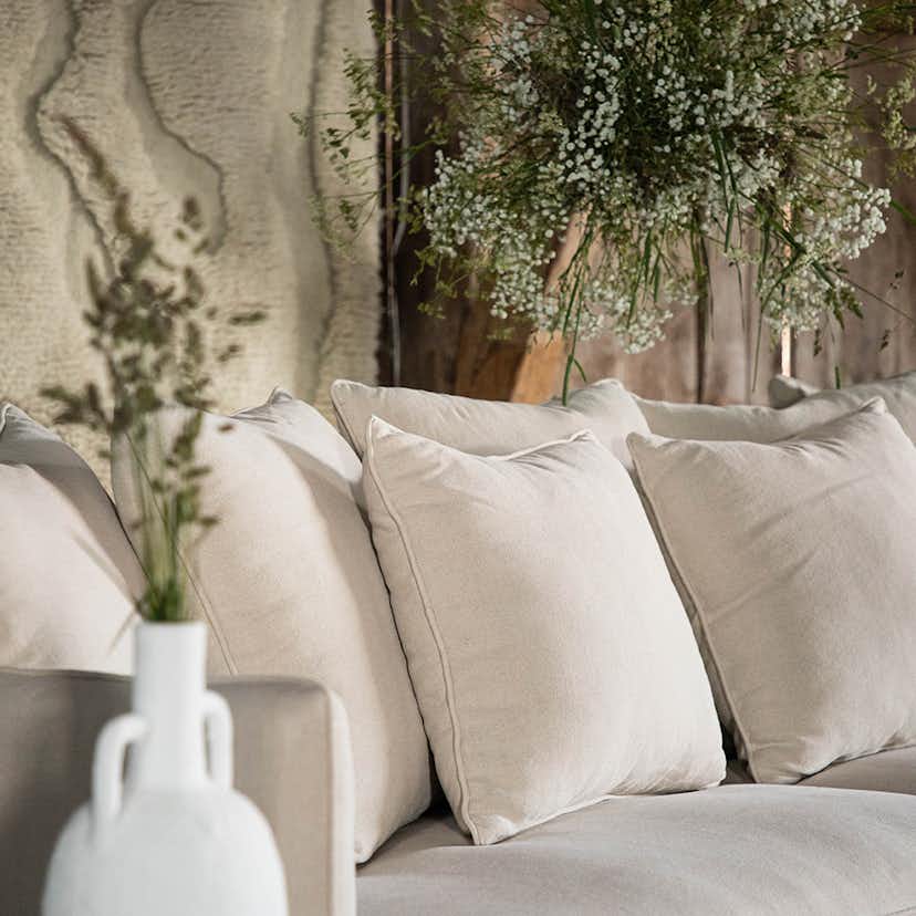 Soffa Vind Segelskären Beige 3-Sits med Tallben & Linnekuddar