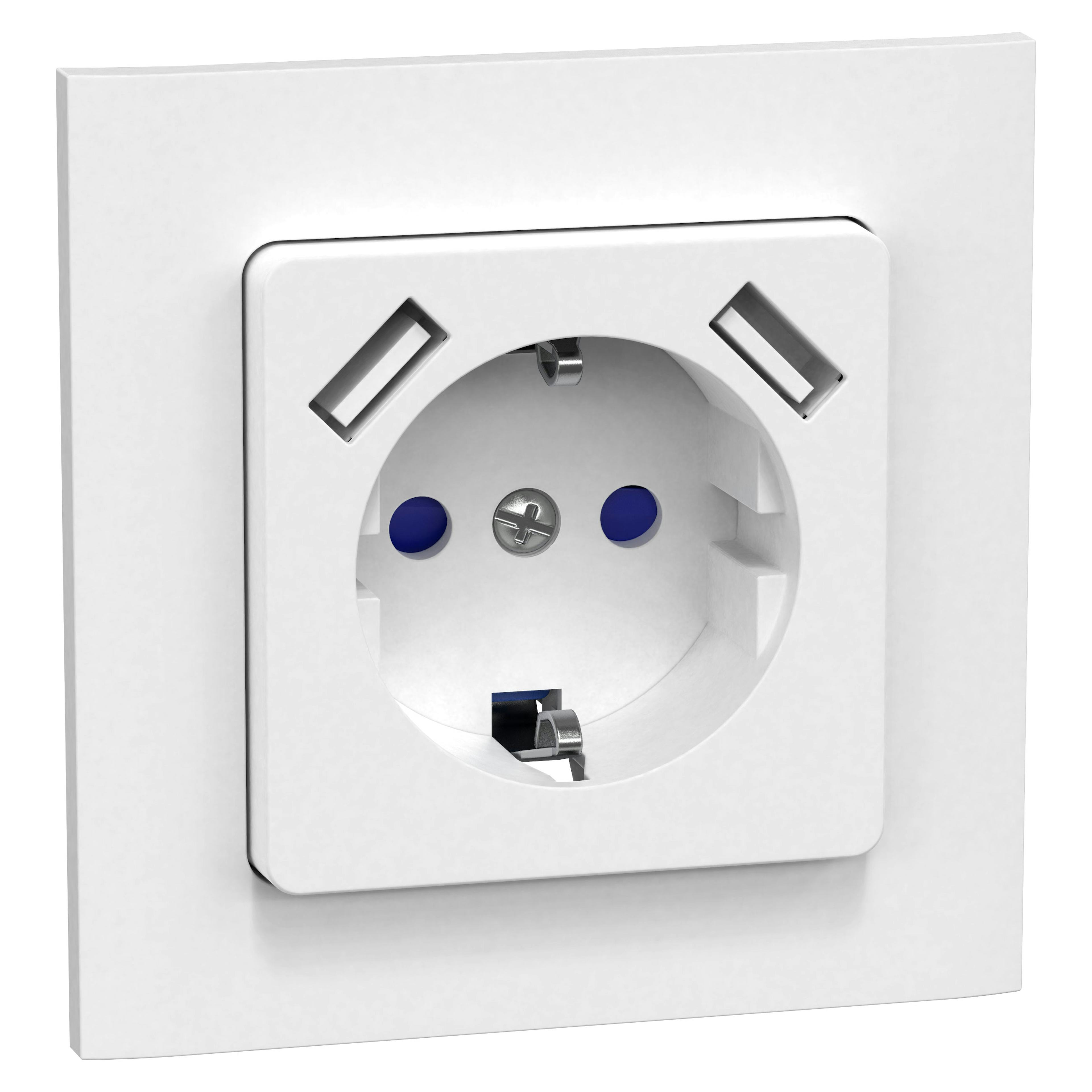 Vägguttag Gelia 1-vägs + 2USB Infälld Jordat