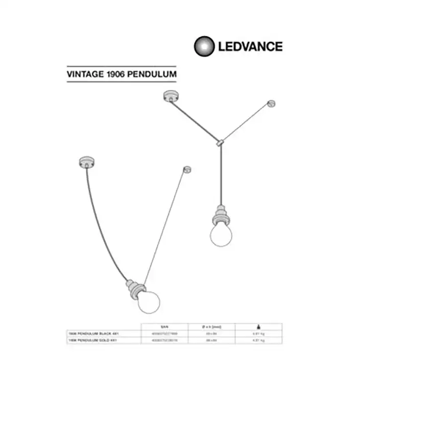 Lampupphäng Ledvance Pendel E27 Svart 1906