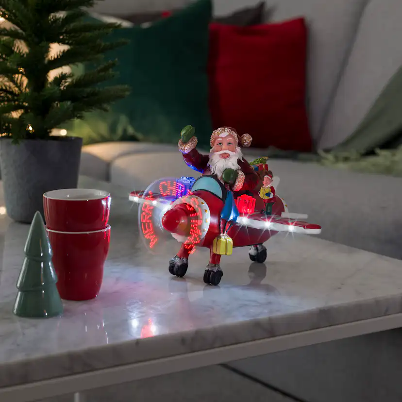 Juldekoration Gnosjö Konstsmide Fiberoptiskt Flygplan med Tomte