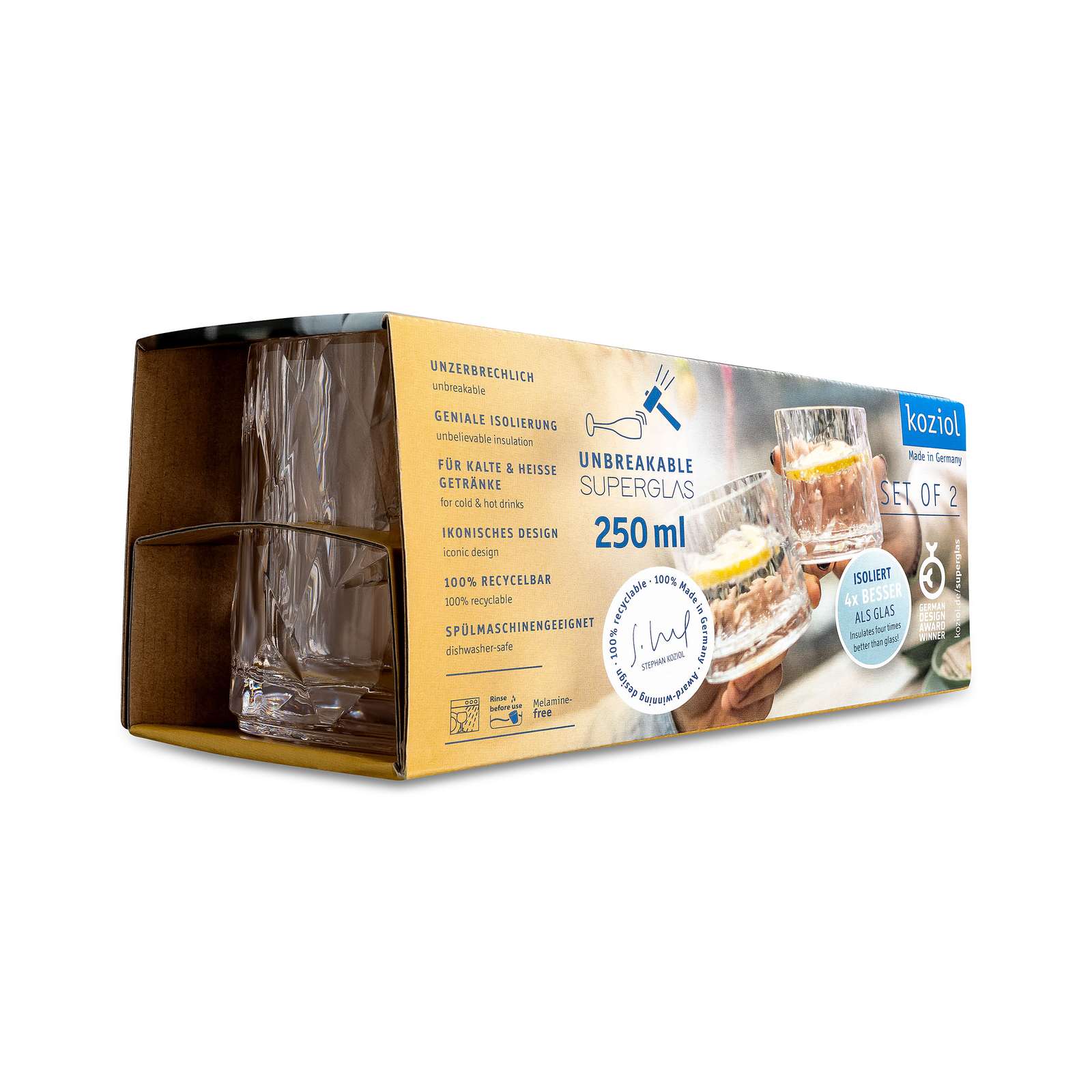 Tumblerglas Koziol Club No. 2 250 ml Crystal Clear 2-pack