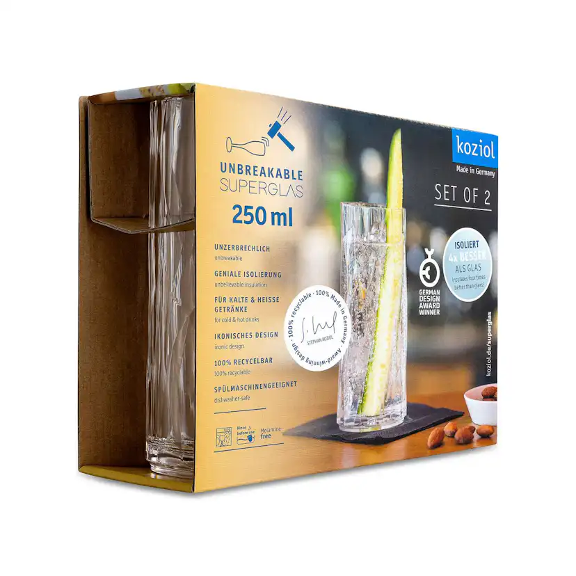 Longdrinkglas Koziol Club No. 3 250 ml Crystal Clear 2-pack