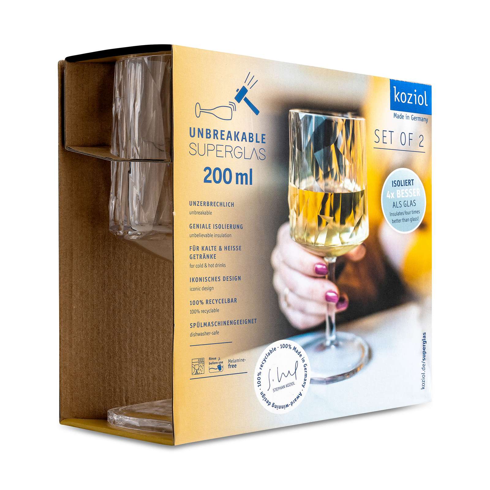 Vinglas Koziol Club No. 9 200 ml Crystal Clear 2-pack