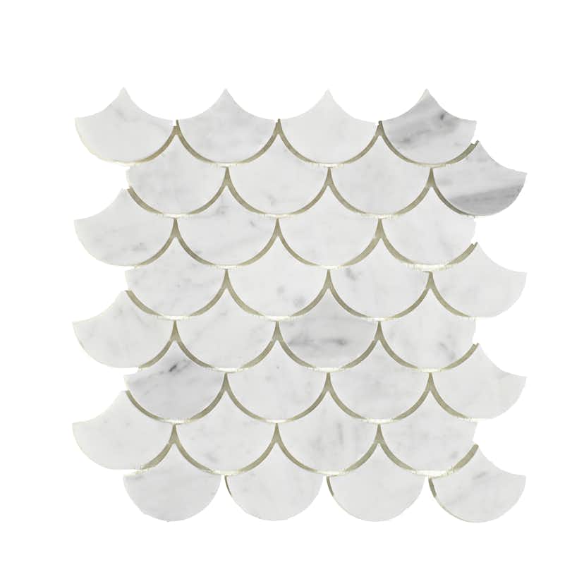 Marmor Arredo Carrara Fishtail Vit 5x7 cm Polerad