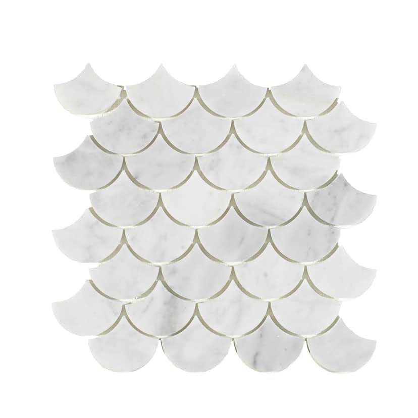 Marmor Arredo Carrara Fishtail Vit 5x7 cm Polerad