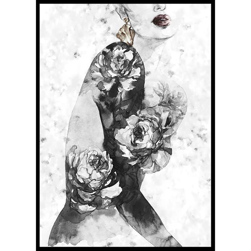 Poster Gallerix Watercolor Woman With Flowers