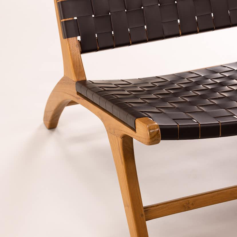 Loungestol Vind Rike Fåtölj i Brun Konstläder & Teak