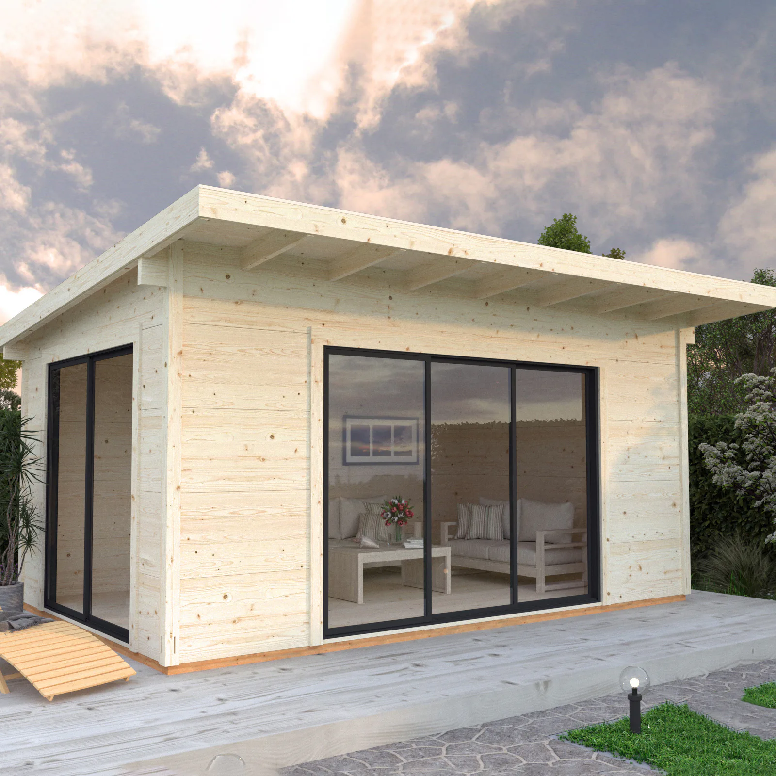 Trädgårdshus Palmako Grace 12,0 m2 (inv. 11,2 m2) med skjutpartier SlidePlus