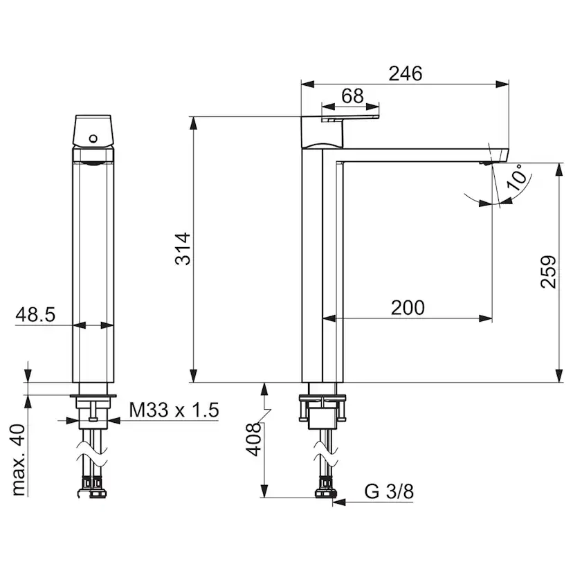 Tvättställsblandare Oras Stela 4801F Hög