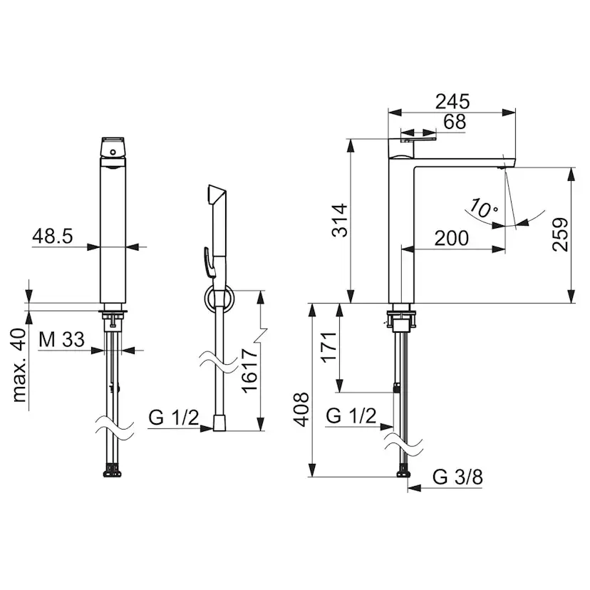 Tvättställsblandare Oras Stela 4802F Hög med Bidetta Handdusch