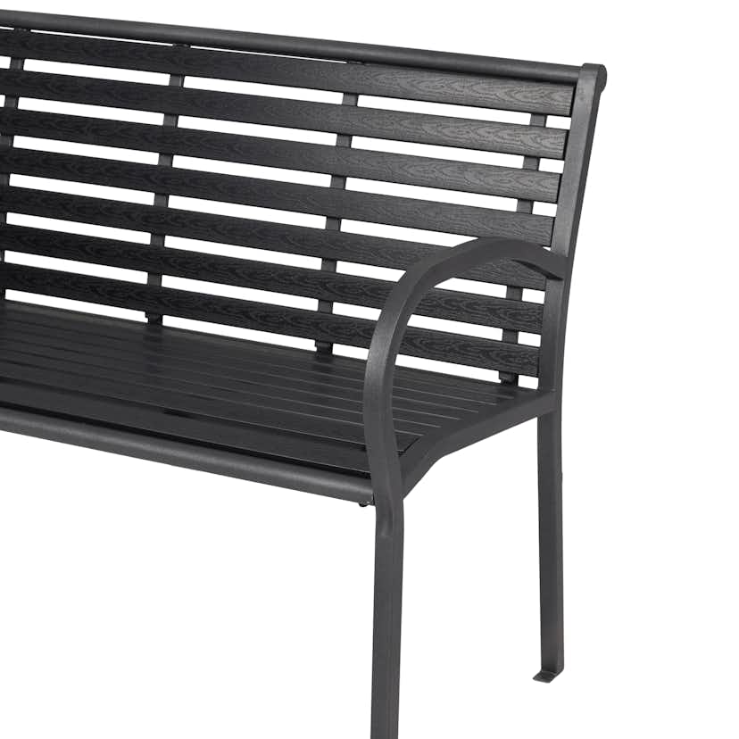 Trädgårdsbänk Outfit 124x60 cm, Bänk Utomhus i Svart Metall och Polywood