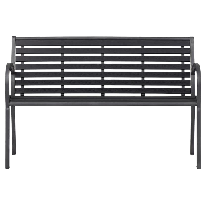 Trädgårdsbänk Outfit 124x60 cm, Bänk Utomhus i Svart Metall och Polywood