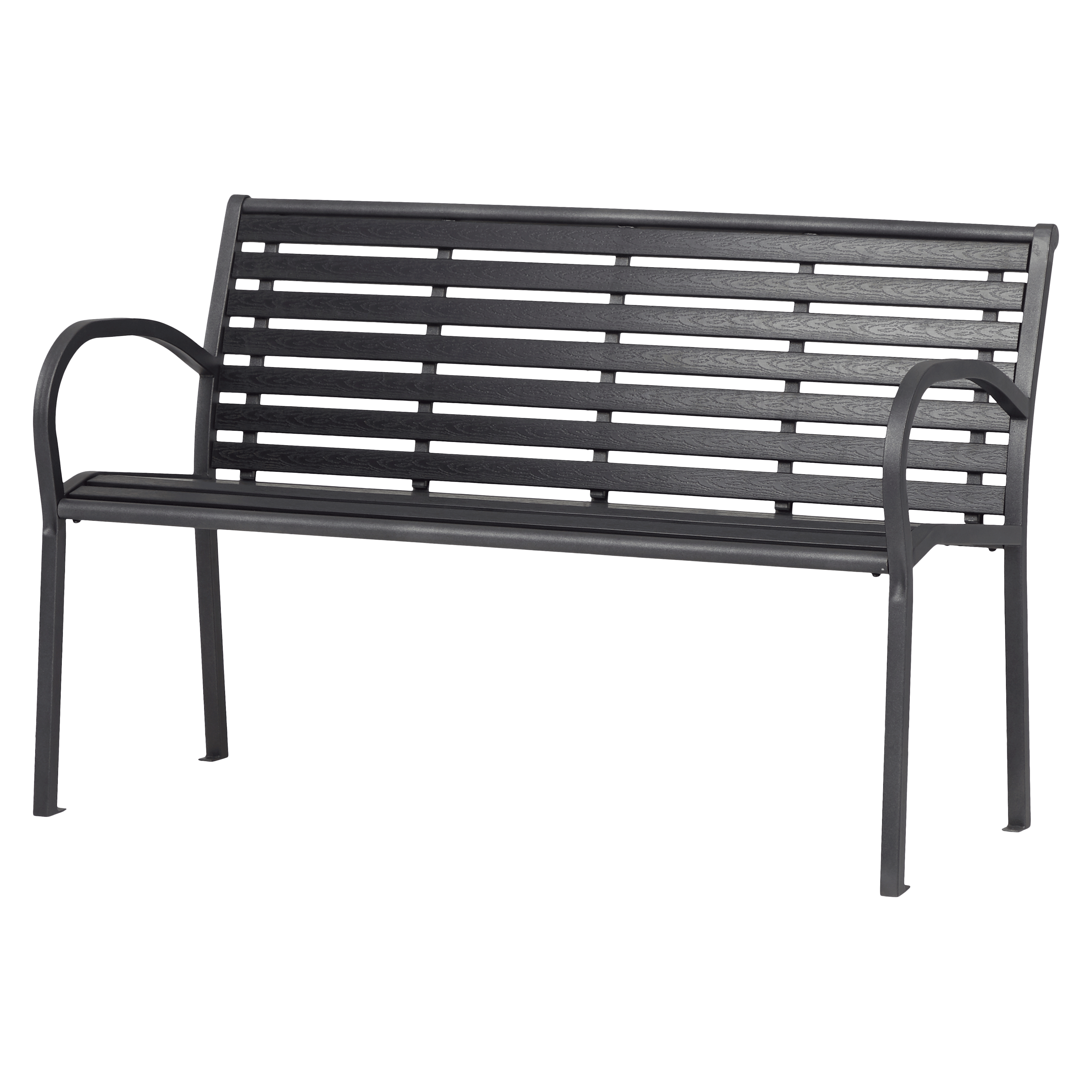 Trädgårdsbänk Outfit 124x60 cm, Bänk Utomhus i Svart Metall och Polywood